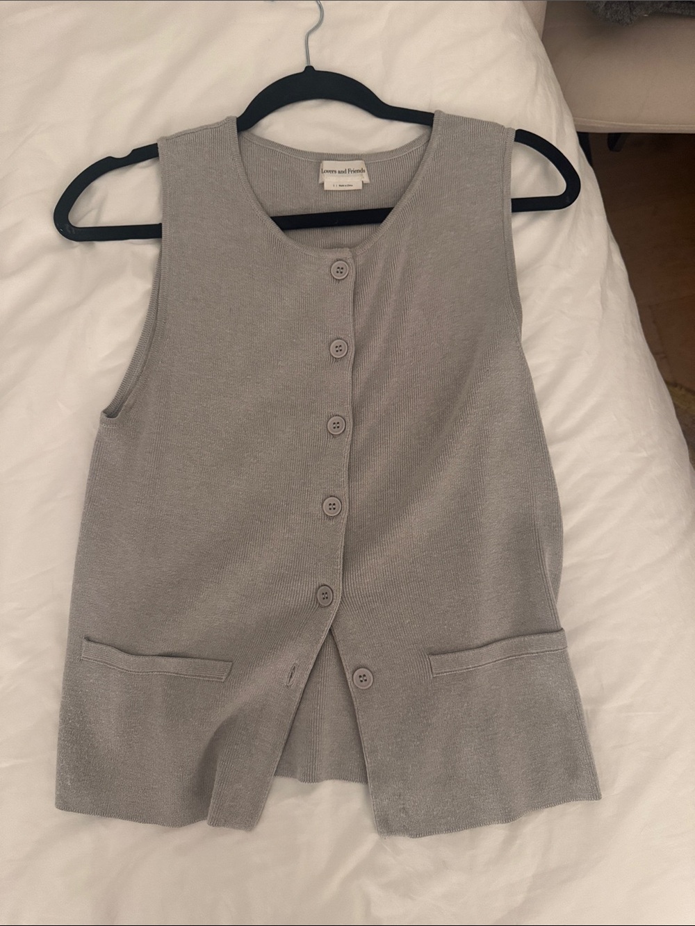 Lovers + Friends Gray Button-Front Sleeveless Knit Vest
